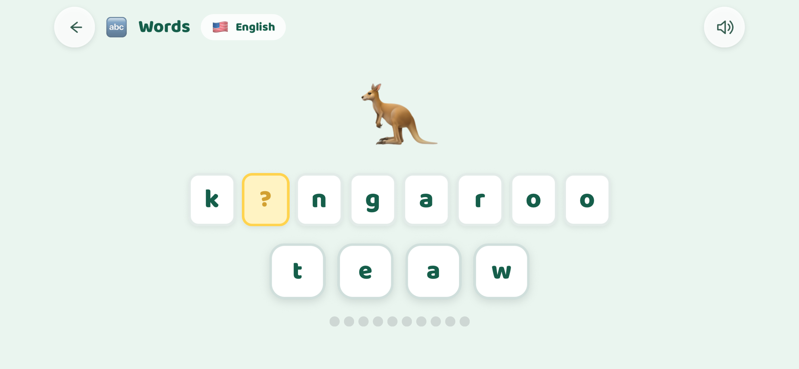 English word activity asking children to complete the word kangaroo