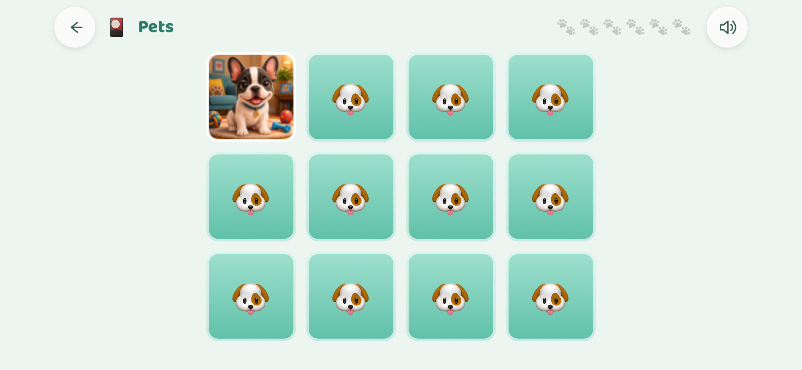Pet-themed memory game with dog cards to match